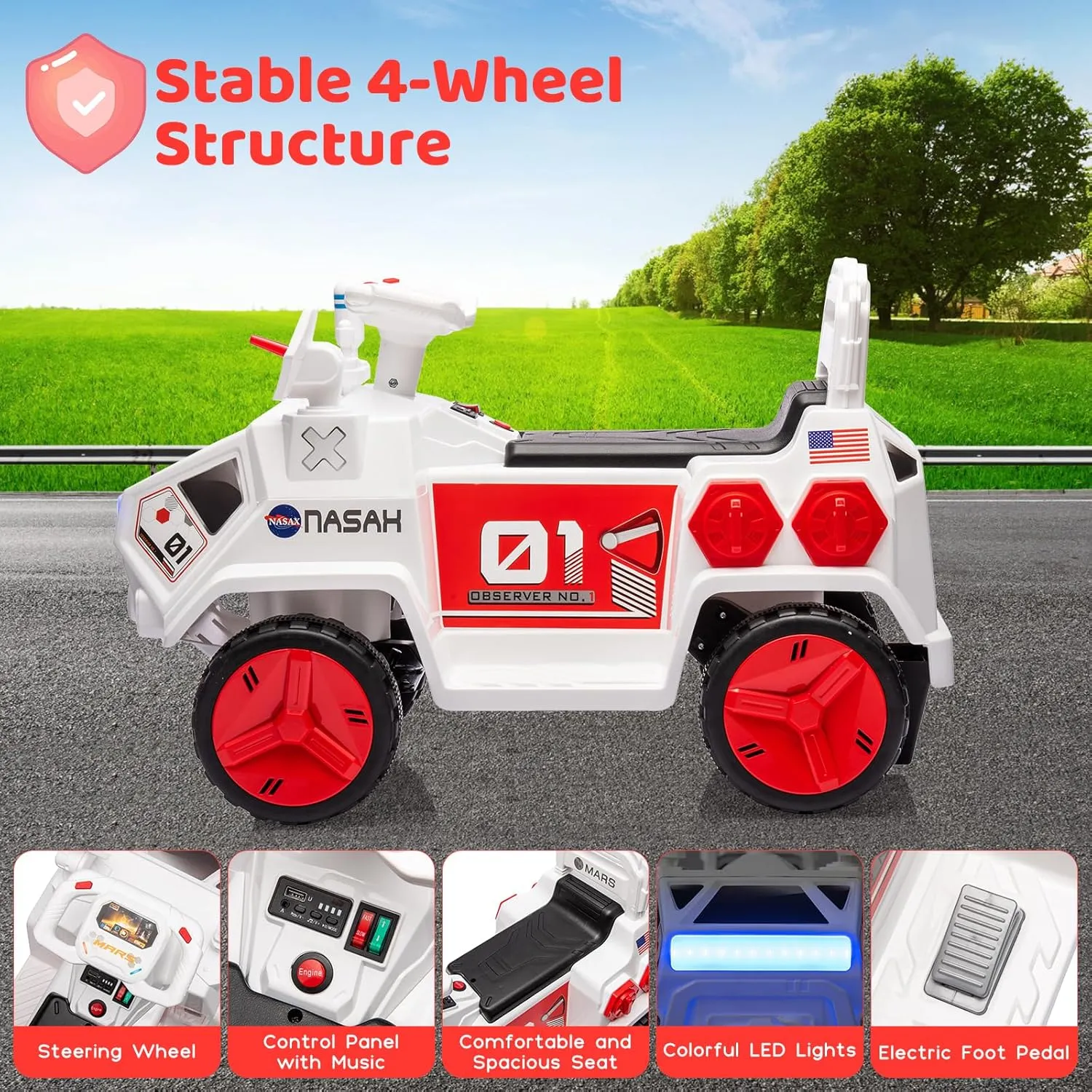 Kids Ride On ATV, Electric Toddlers Car, with Flash Lights, Music, Easy Control, for Indoor/Outdoor Use, Ride on Toy for Kids