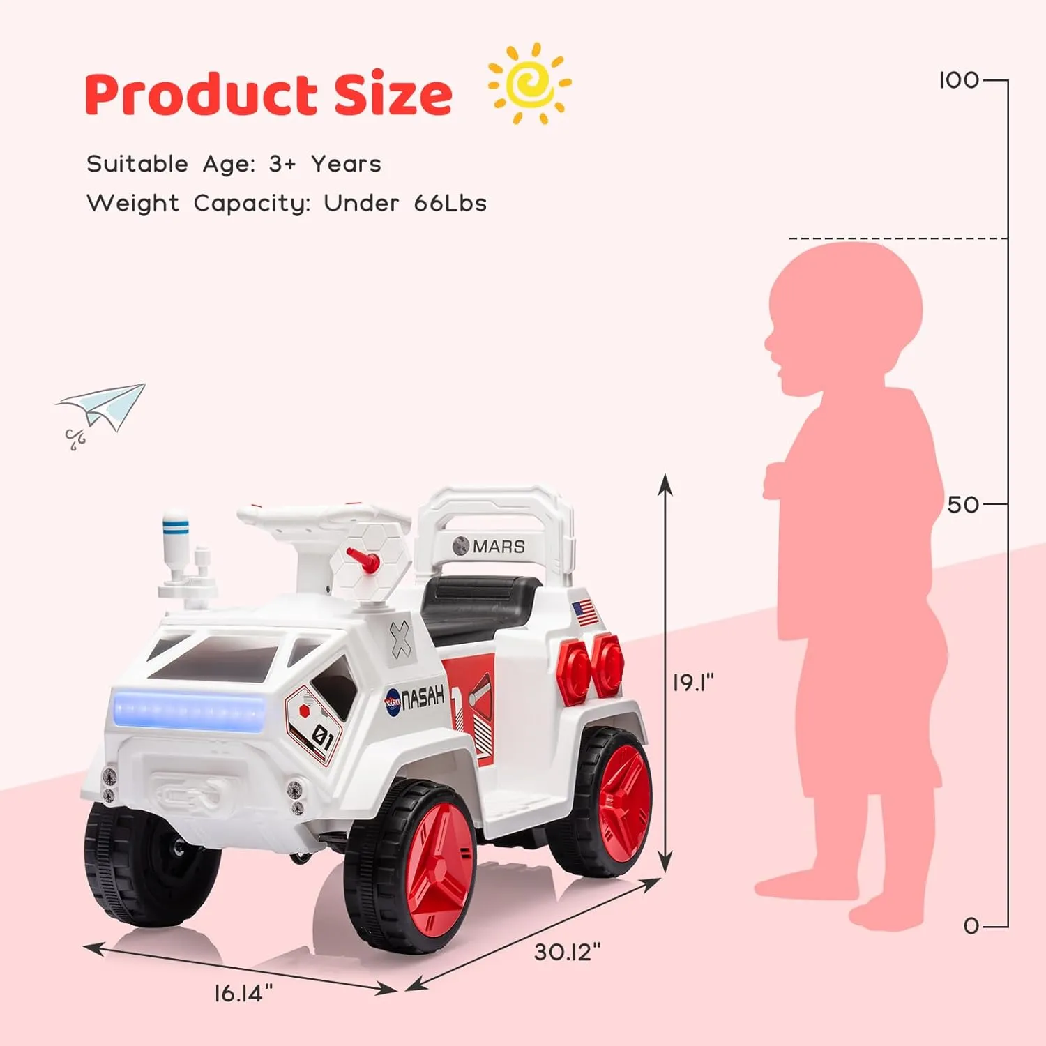 Kids Ride On ATV, Electric Toddlers Car, with Flash Lights, Music, Easy Control, for Indoor/Outdoor Use, Ride on Toy for Kids