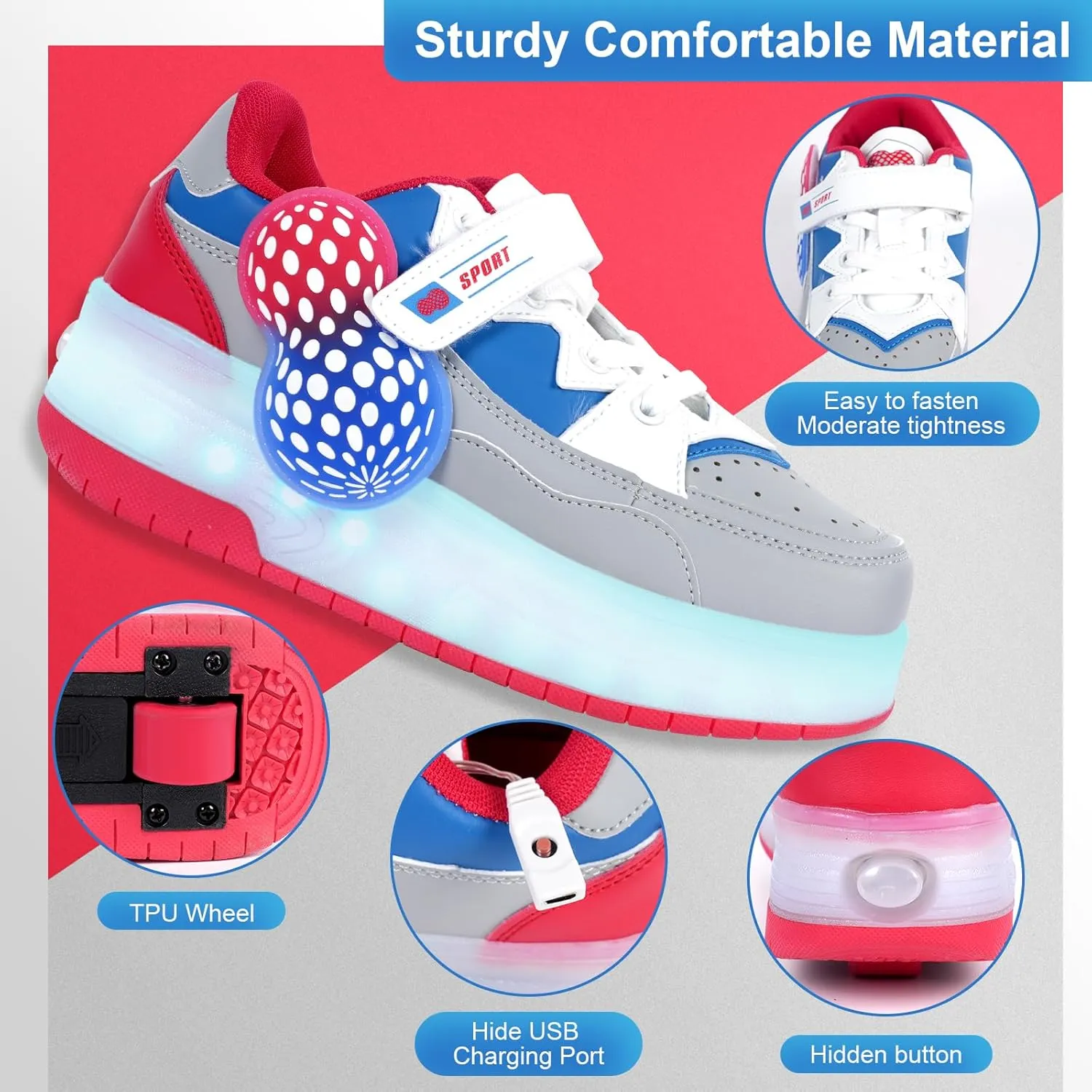 Kids Roller Skate Shoes - Rechargeable Wheels, Fashion Color, Shiny, Birthday for Boys and Girls