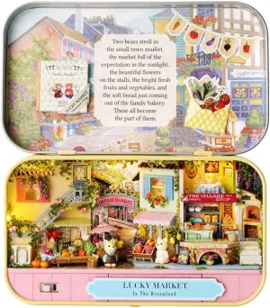 Kisoy Dollhouse Miniature with Furniture Kit, Handmade DIY House Model for Teens Adult Gift (Lucky Market)