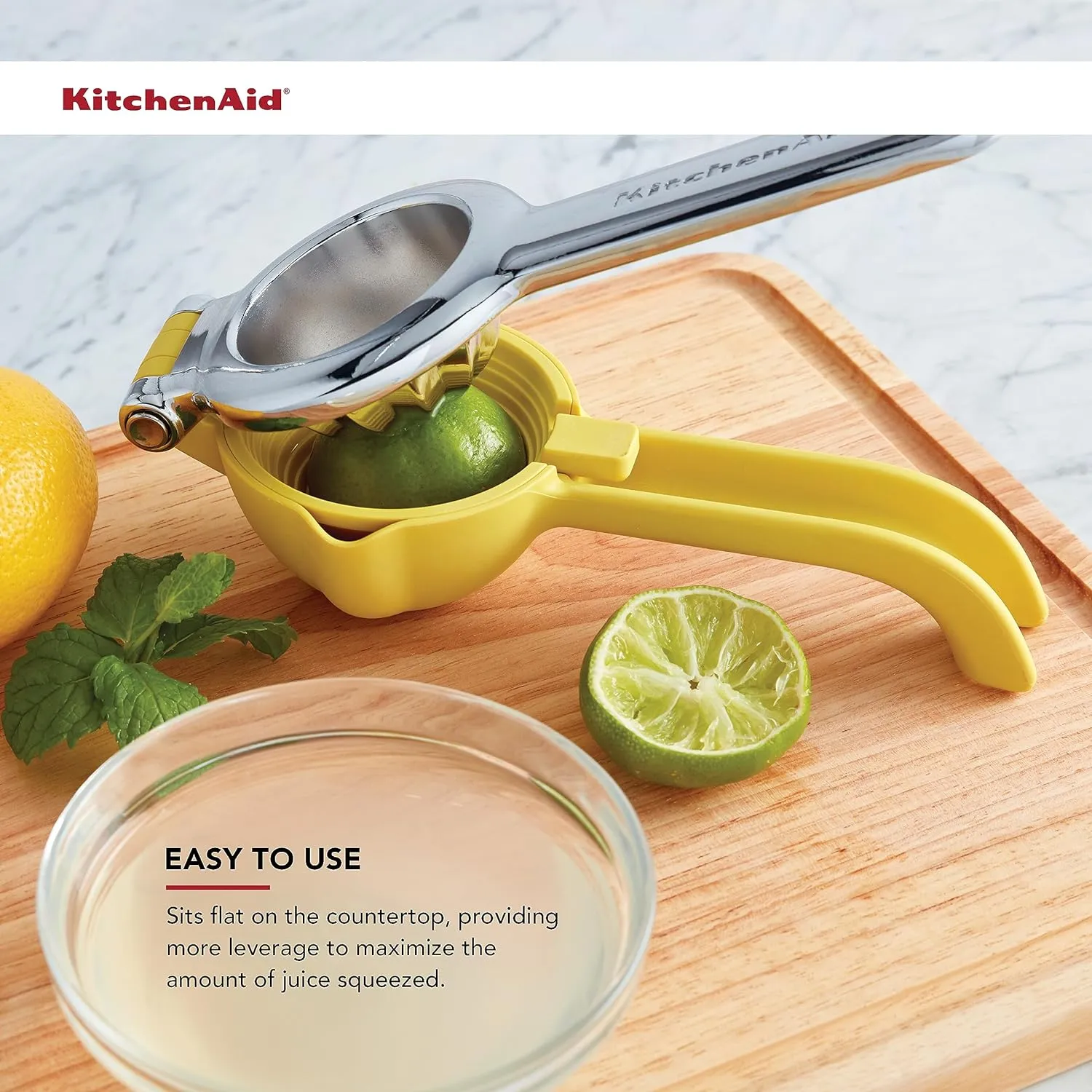 KitchenAid Citrus Juice Press Squeezer for Lemons and Limes with Seed Catcher and Pour Spout, Lemon, 8 inches