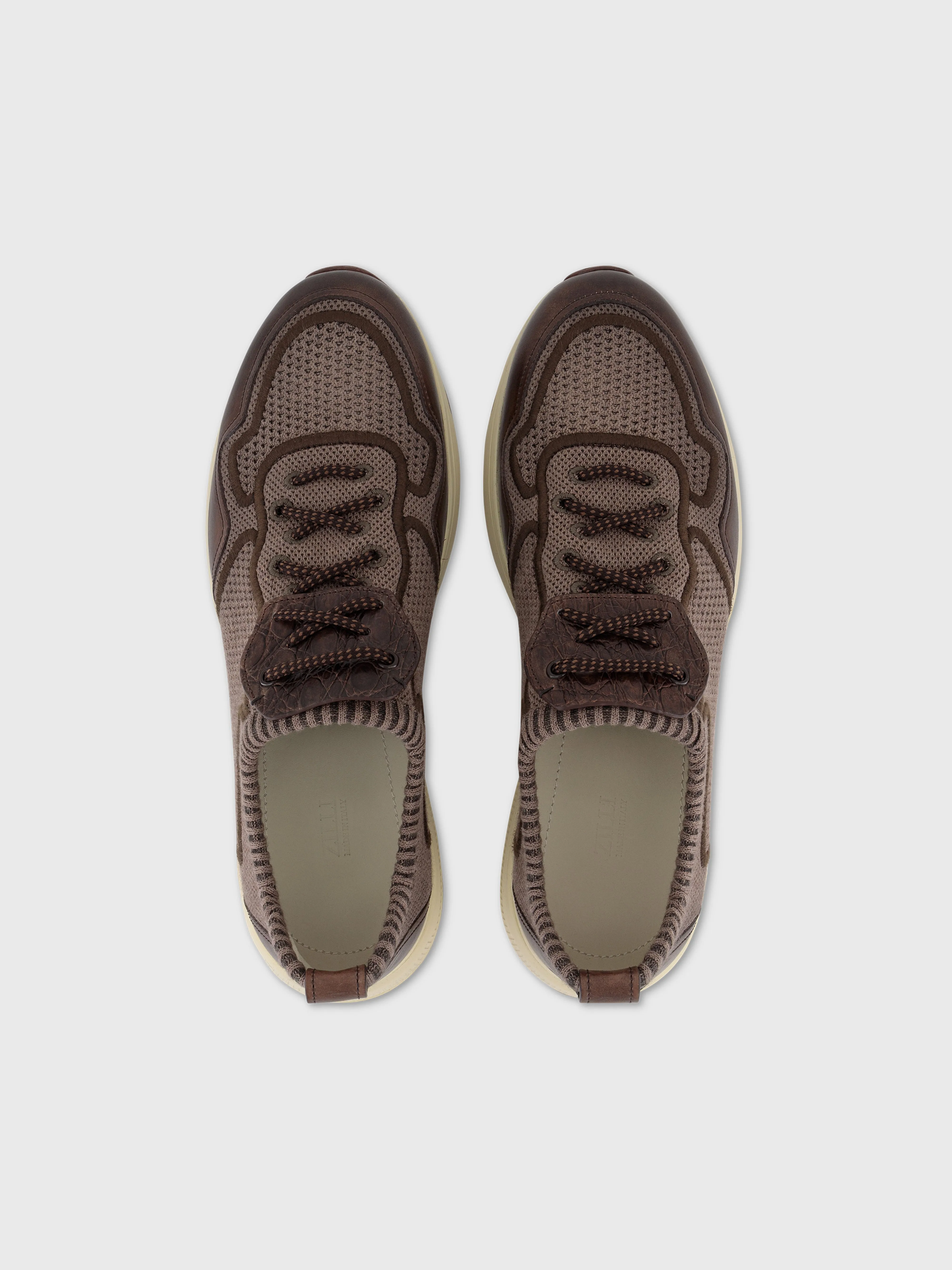 Knit and Calfskin Low-Top Sneakers - Stone Tan