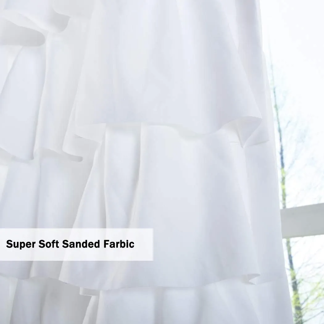 Kotile White Ruffle Curtain 84 Inches Long 1 Panel Gypsy Layered Ruffled Curtain for Living Room, Rod Pocket Light Filtering Privacy Shabby Chic White Ruffle Window Curtain Panel, W52 x L84 Inch