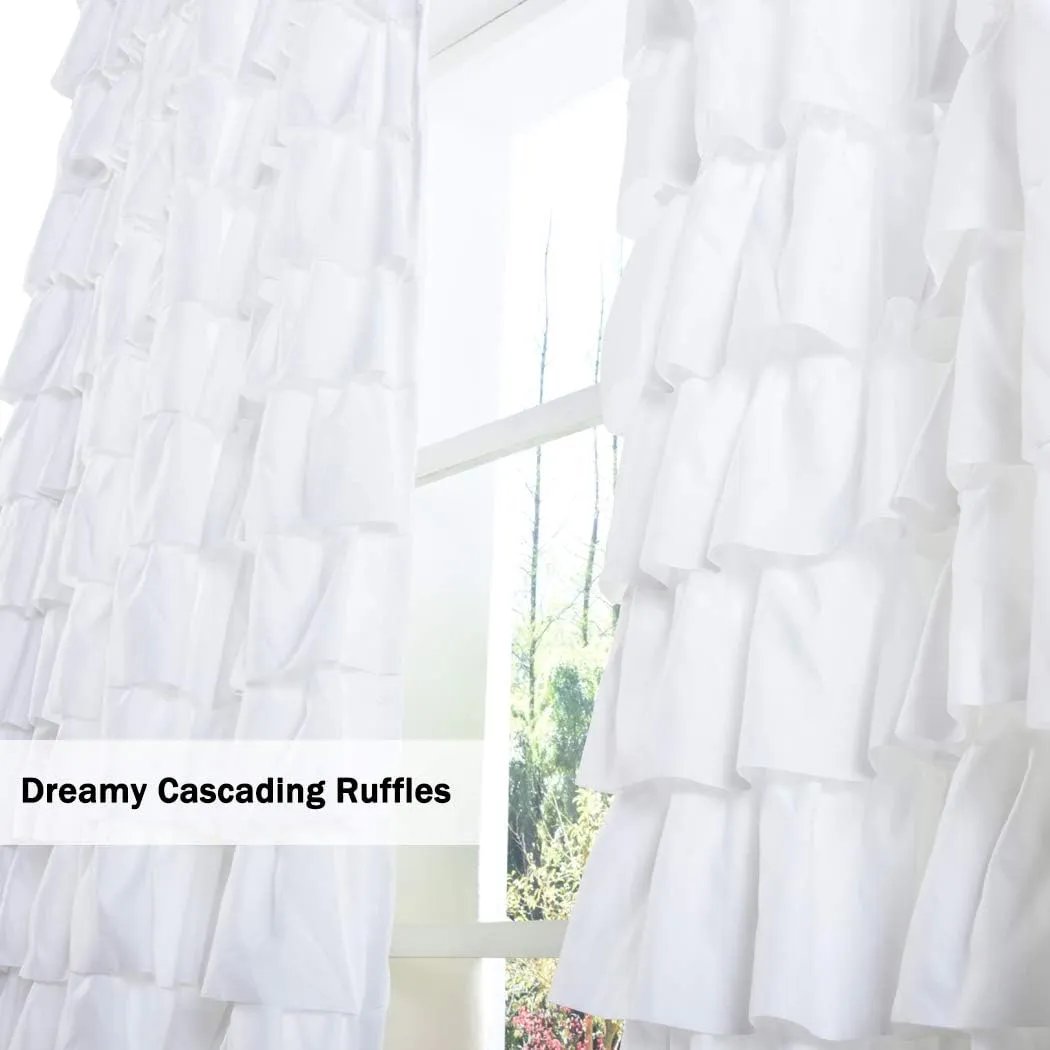 Kotile White Ruffle Curtain 84 Inches Long 1 Panel Gypsy Layered Ruffled Curtain for Living Room, Rod Pocket Light Filtering Privacy Shabby Chic White Ruffle Window Curtain Panel, W52 x L84 Inch