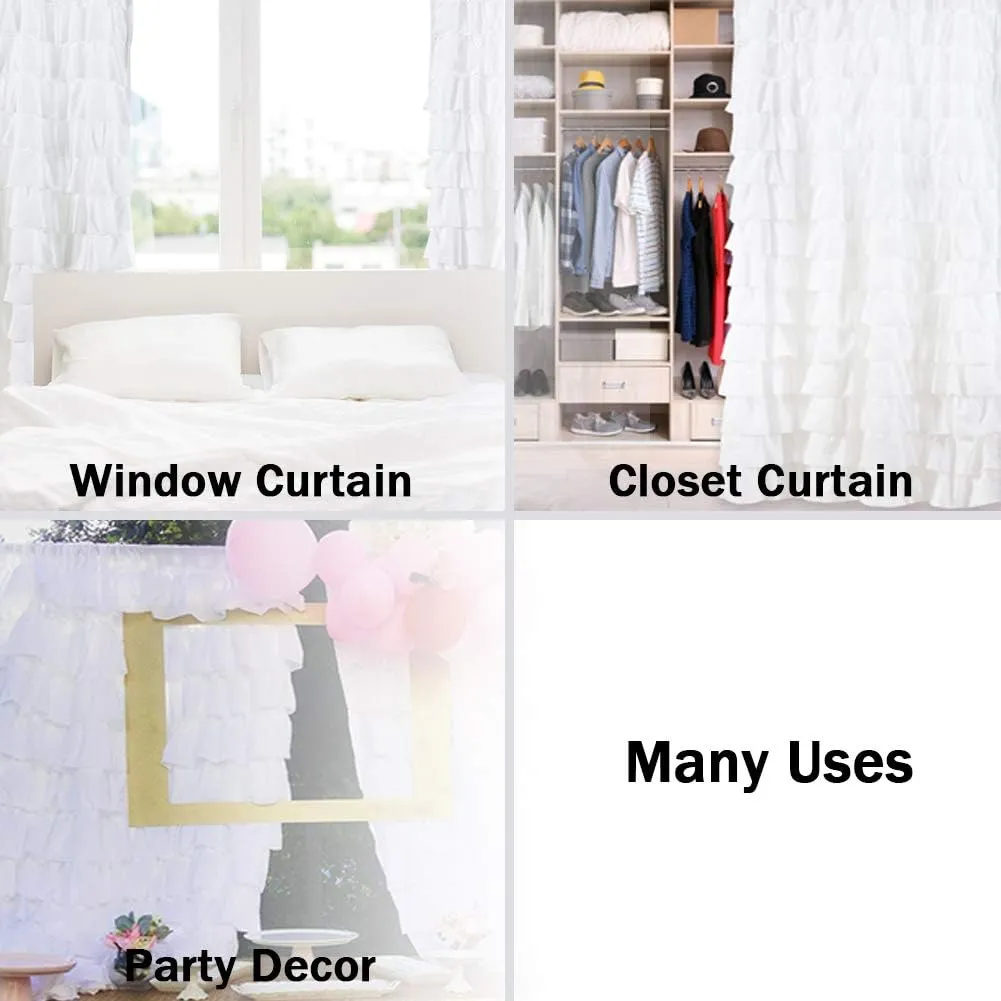 Kotile White Ruffle Curtain 84 Inches Long 1 Panel Gypsy Layered Ruffled Curtain for Living Room, Rod Pocket Light Filtering Privacy Shabby Chic White Ruffle Window Curtain Panel, W52 x L84 Inch