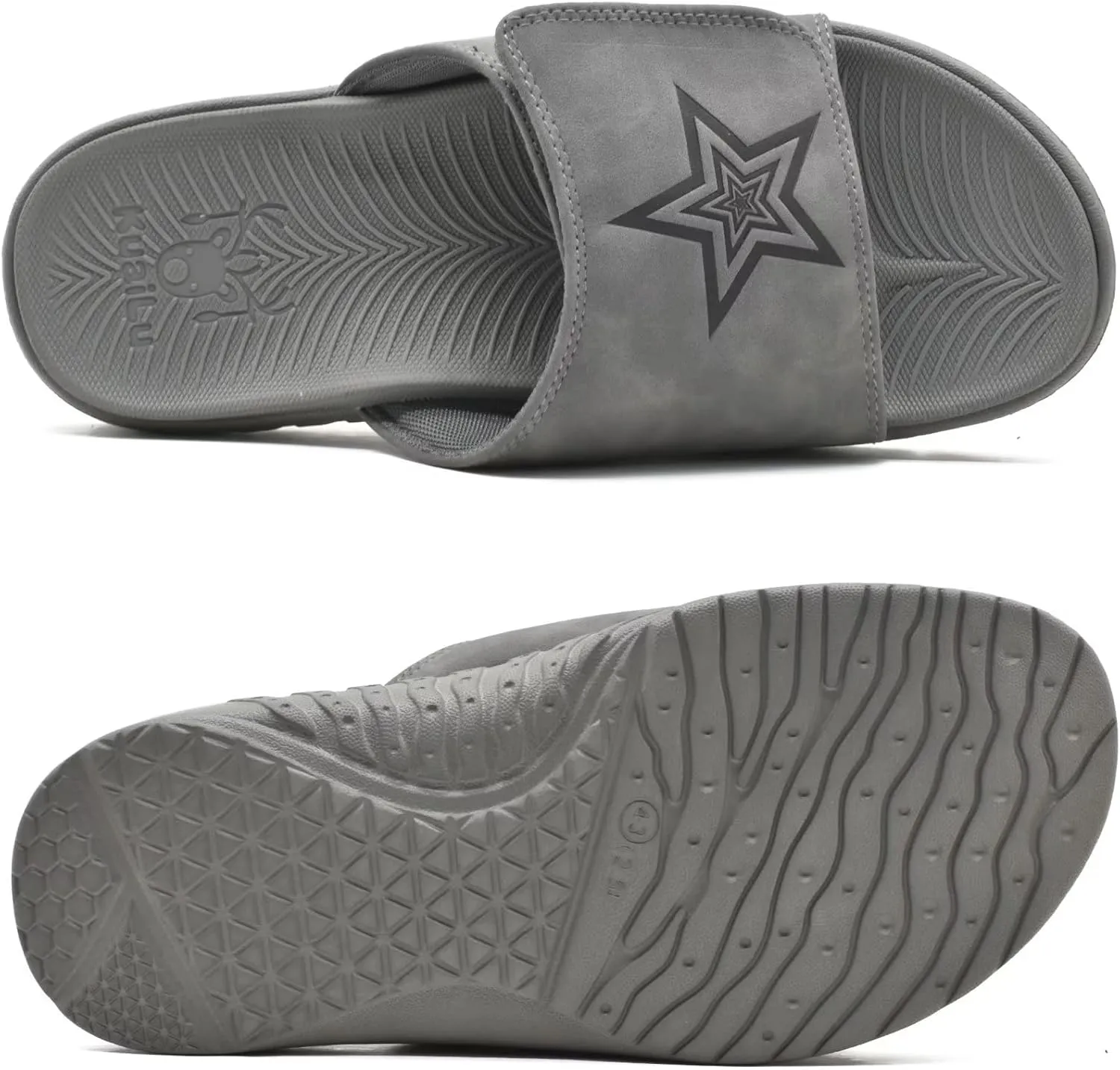 KuaiLu Mens Slides Soft Cushion Sport Sandals with Plantar Fasciitis Arch Support Adjustable Open Toe Summer Slippers Slip on Indoor Outdoor Size 7-15