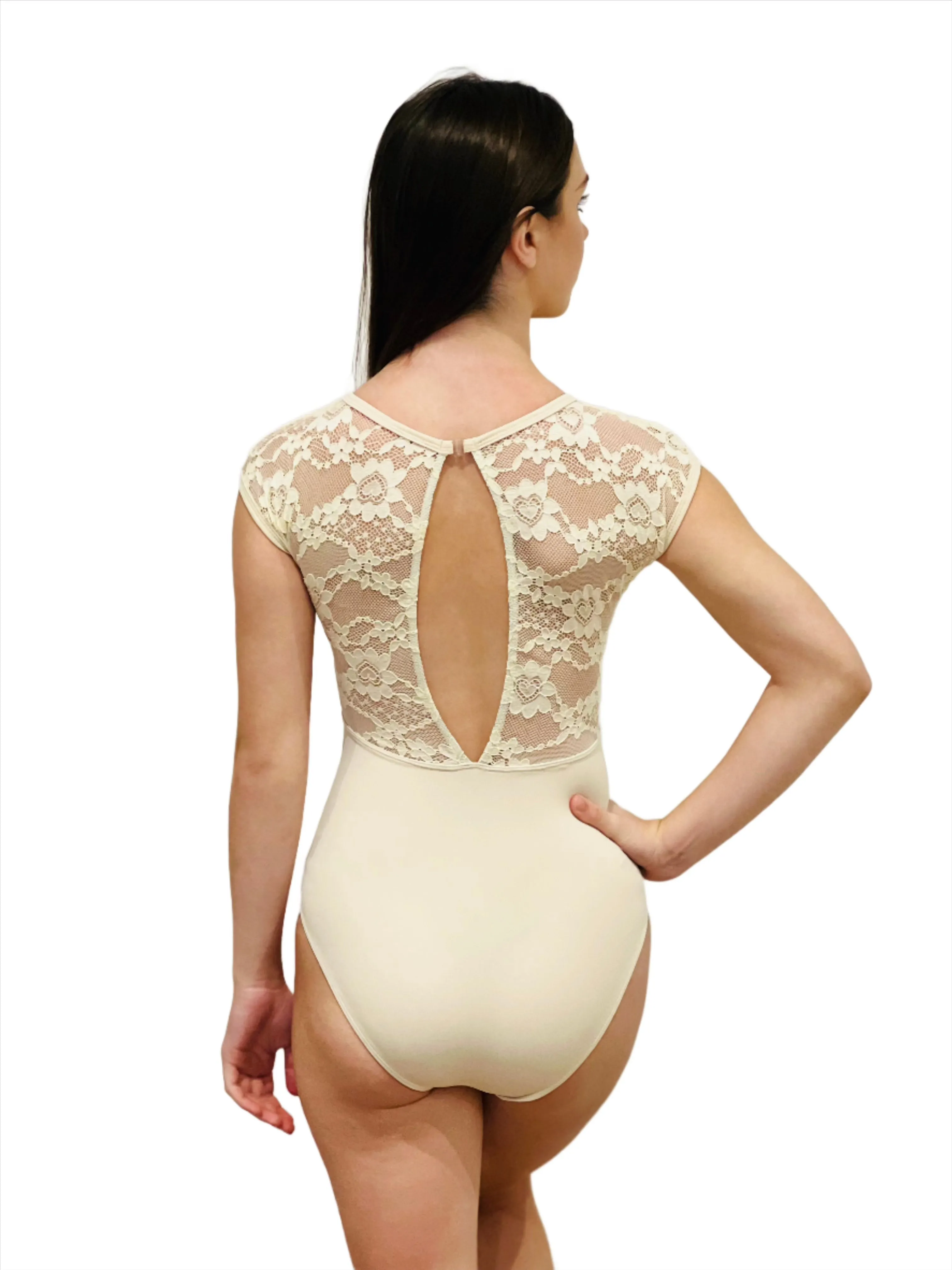 Lace Cap Sleeve Leotard - Antique Cream