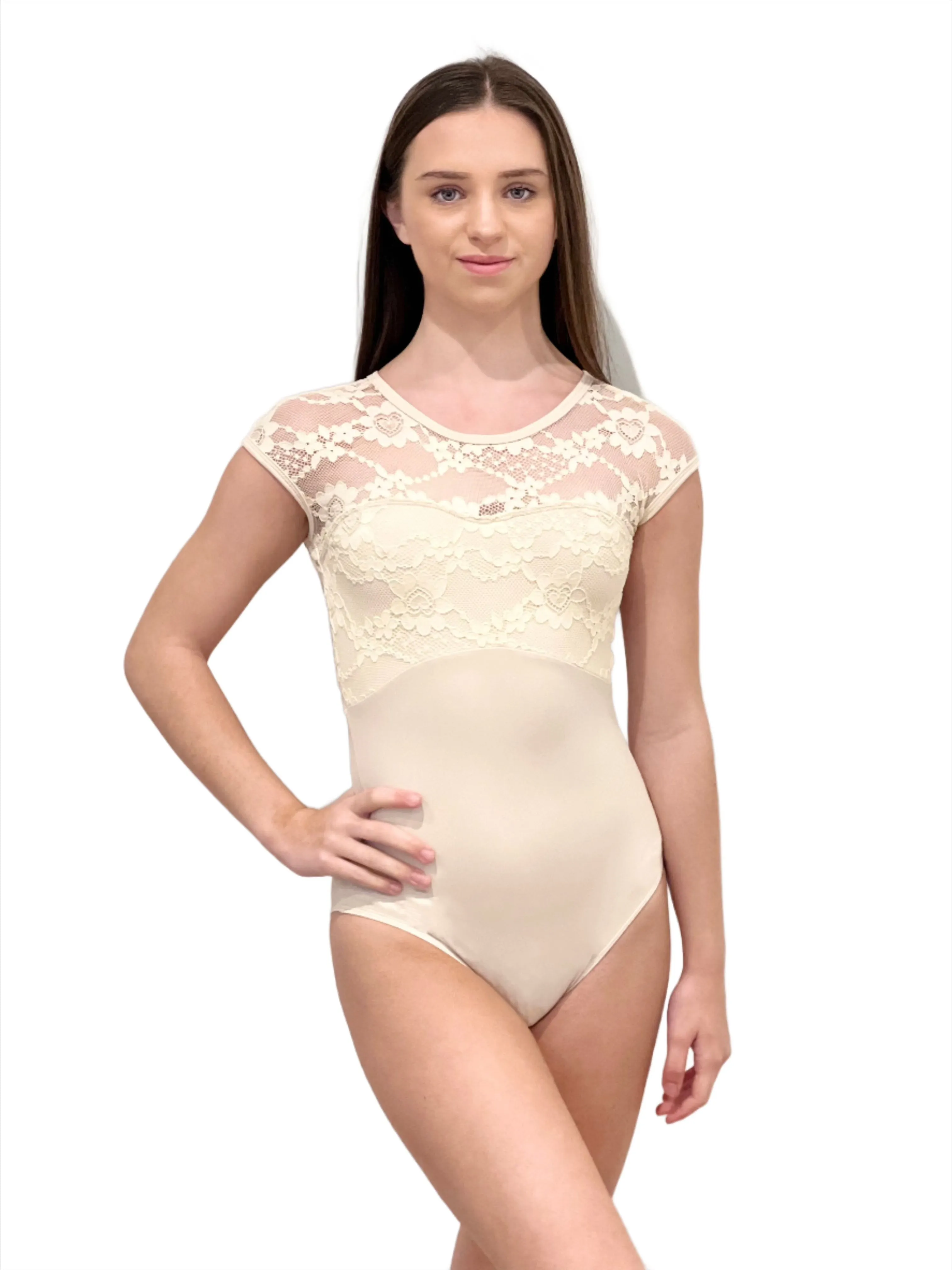 Lace Cap Sleeve Leotard - Antique Cream
