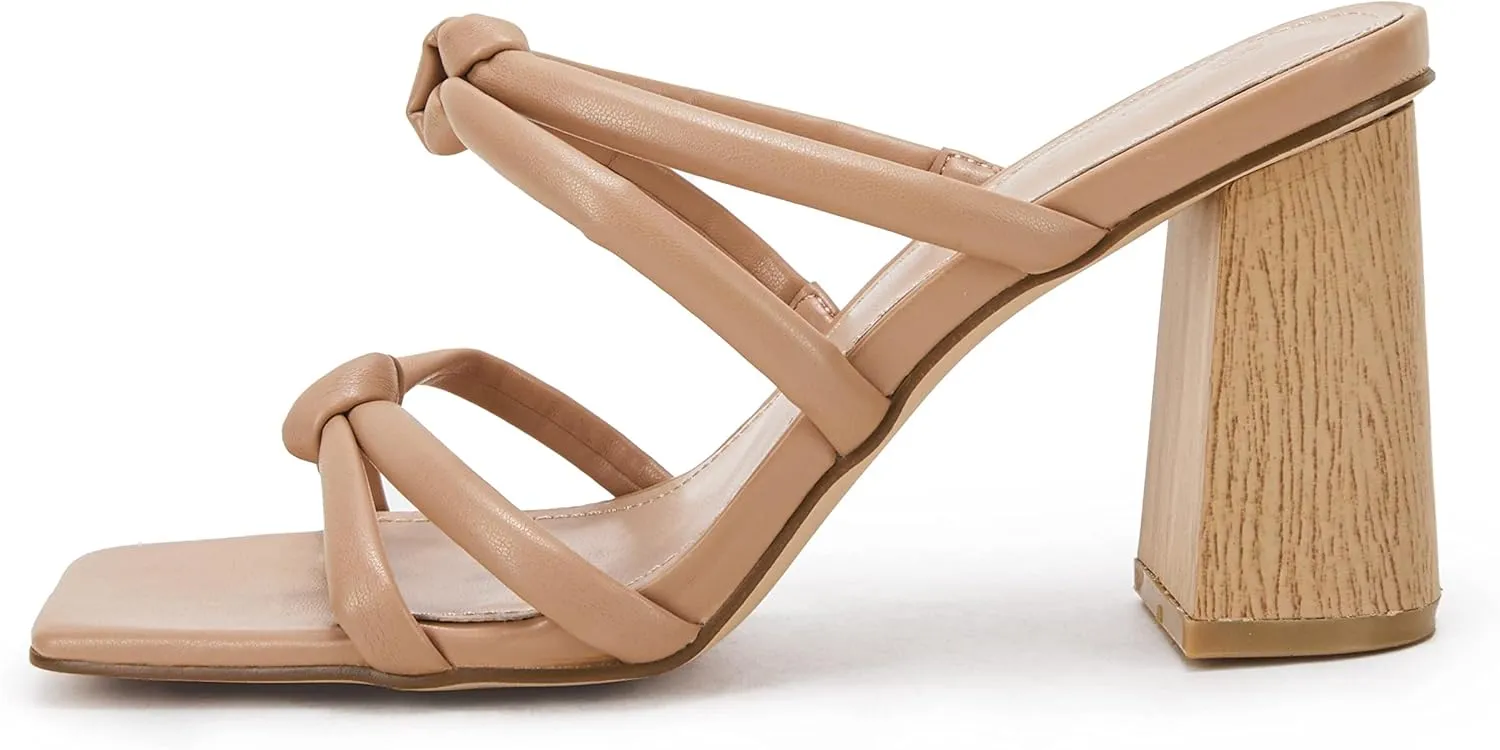 LAICIGO Women's Square Open Toe Heeled Sandals Block Heels Strappy Braided Backless Shoe