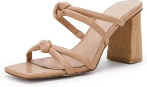 LAICIGO Women's Square Open Toe Heeled Sandals Block Heels Strappy Braided Backless Shoe