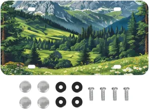 Landscape Mountain License Plate Decorative for Cars, Funny Vanity Tag Metal License Plates with 4 Holes, Aluminum Plates with Screws Caps 6.1 * 12 in