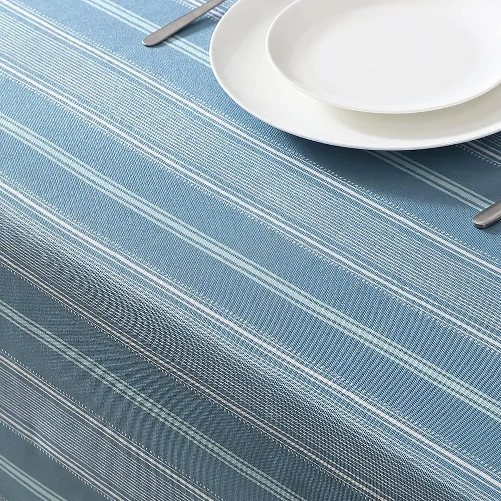 Laura Ashley Decorative Tablecloth, Wrinkle and Stain Resistant, Spillproof Water Repellent, Easy Care Washable Polyester Fabric for Dining, Kitchen, Holiday and Party, 60" x 84", Blue Stripe