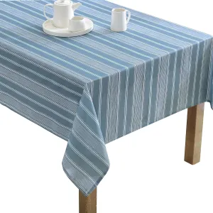 Laura Ashley Decorative Tablecloth, Wrinkle and Stain Resistant, Spillproof Water Repellent, Easy Care Washable Polyester Fabric for Dining, Kitchen, Holiday and Party, 60" x 84", Blue Stripe