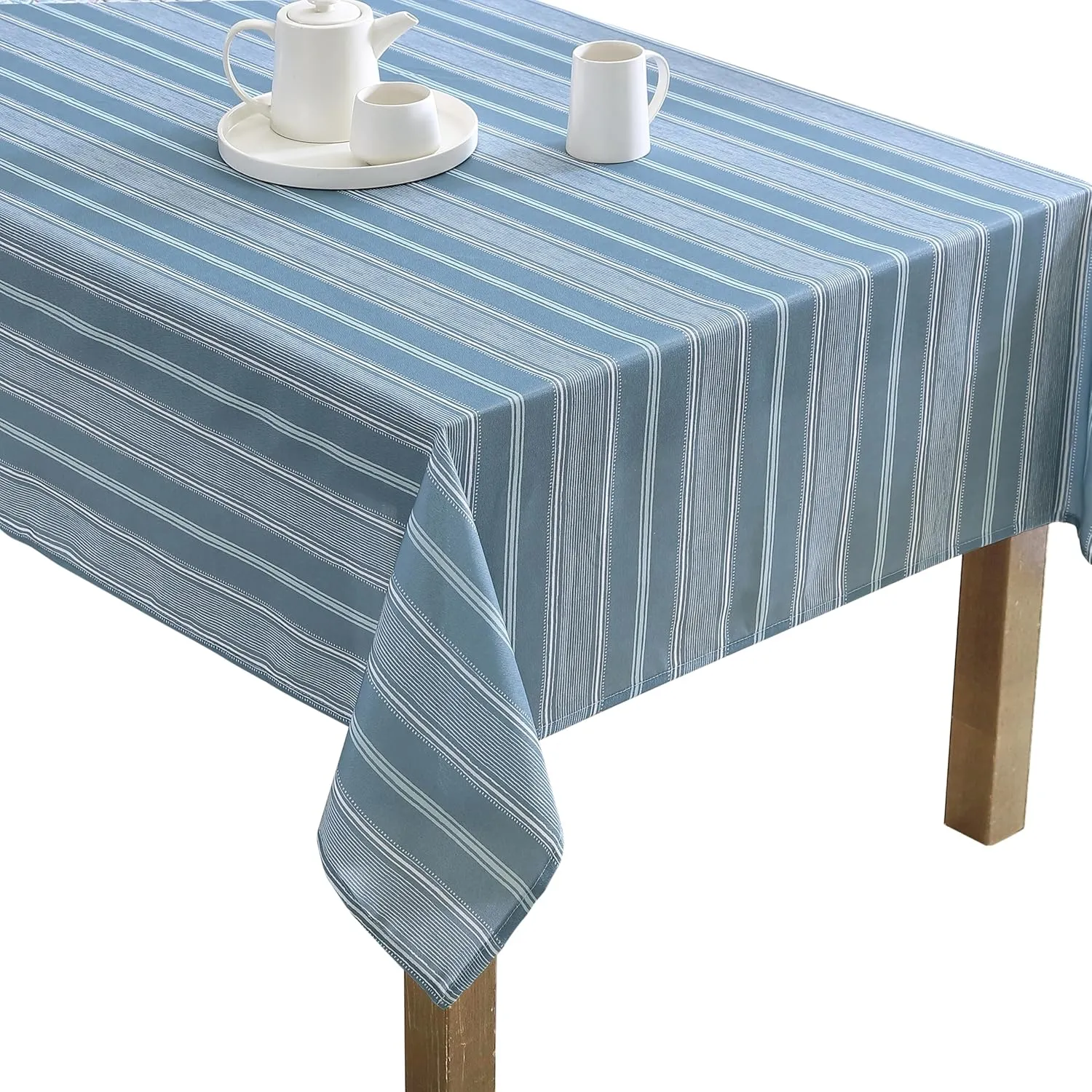 Laura Ashley Decorative Tablecloth, Wrinkle and Stain Resistant, Spillproof Water Repellent, Easy Care Washable Polyester Fabric for Dining, Kitchen, Holiday and Party, 60" x 84", Blue Stripe