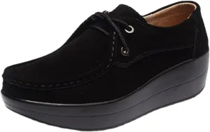 LAVAEGG Women Slip On Loafers,Comfort Suede Moccasins Wide Low Top Shoes,Non-Slip Heightening Wedge Shoes