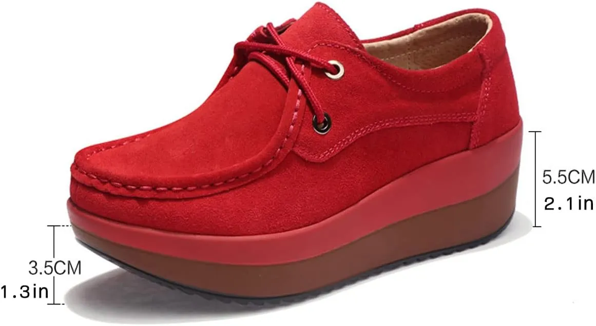 LAVAEGG Women Slip On Loafers,Comfort Suede Moccasins Wide Low Top Shoes,Non-Slip Heightening Wedge Shoes