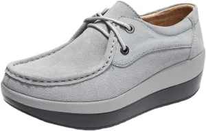 LAVAEGG Women Slip On Loafers,Comfort Suede Moccasins Wide Low Top Shoes,Non-Slip Heightening Wedge Shoes