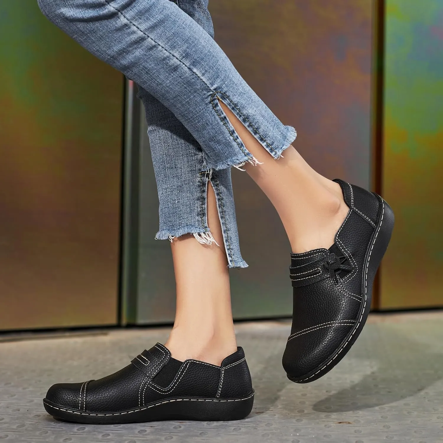 LAZYPOP Women's Classic Comfort Leather Loafers Cute Slip-Ons Casual Dress Shoes Lightweight Walking Flats Everyday Work Shoes