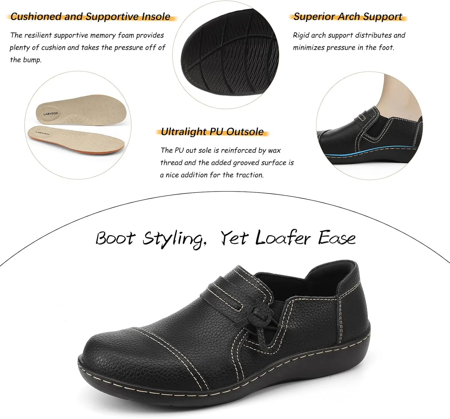 LAZYPOP Women's Classic Comfort Leather Loafers Cute Slip-Ons Casual Dress Shoes Lightweight Walking Flats Everyday Work Shoes