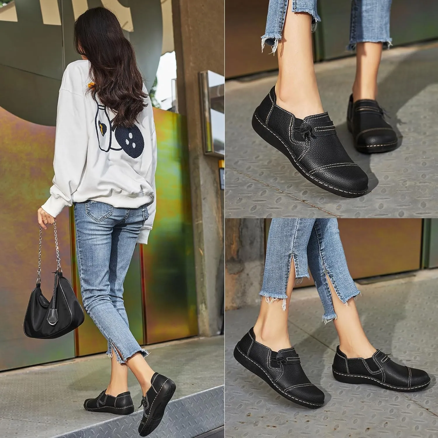 LAZYPOP Women's Classic Comfort Leather Loafers Cute Slip-Ons Casual Dress Shoes Lightweight Walking Flats Everyday Work Shoes