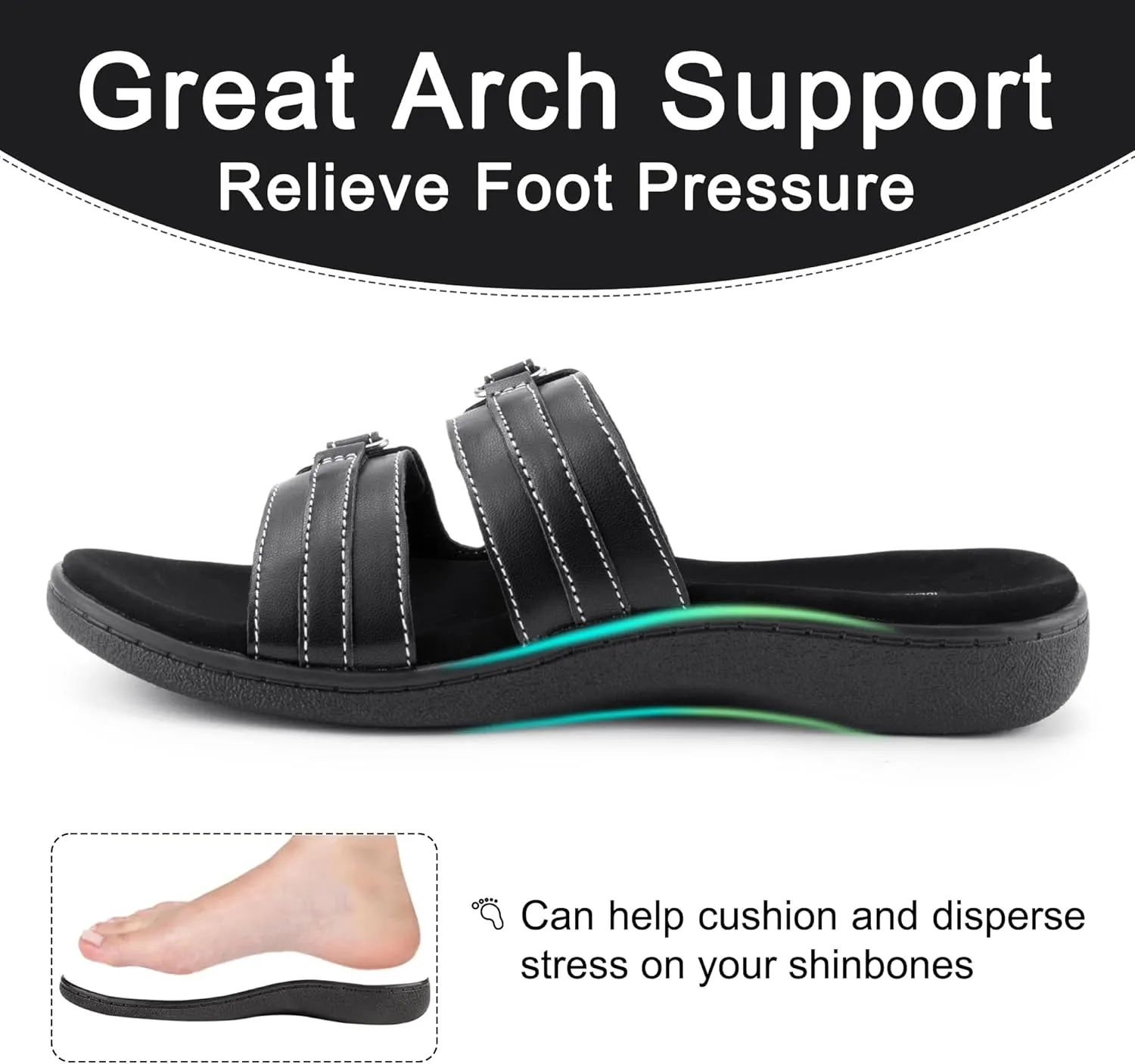 LazyStep Women's Orthotic Slide Sandals, Lightweight Flip Flops, Athletic Slip On with Arch Support