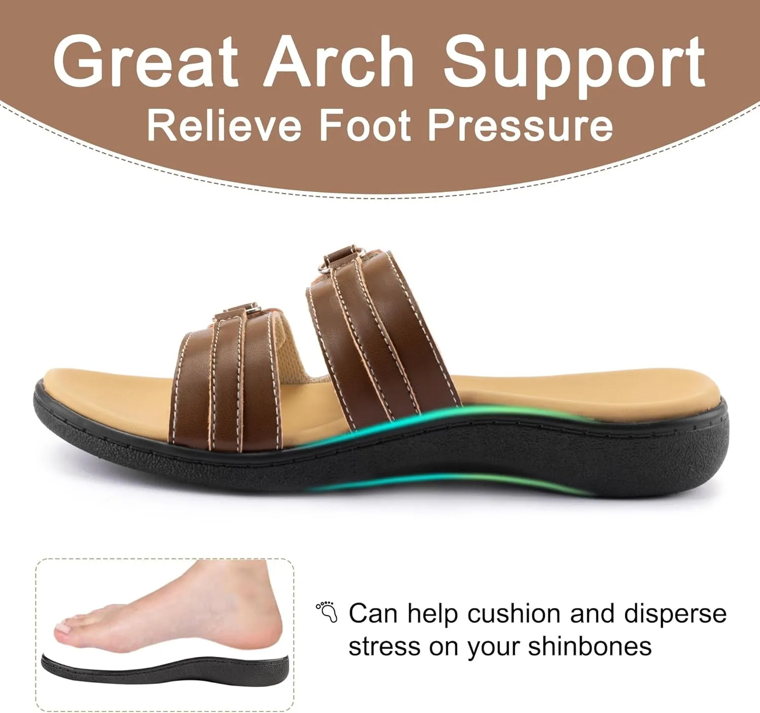 LazyStep Women's Orthotic Slide Sandals, Lightweight Flip Flops, Athletic Slip On with Arch Support