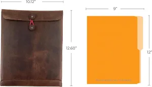 Leather Mailing Envelope Document Holder, Leather Portfolio Binder,A4 Letter Size Filing Folder,Gummed Folder Case Vertical Protector, Office Padfolio, Handmade Desk Accessories (Bourbon Brown)