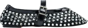 LEMONADE Women's Diamante Fishnet Detail Buckle Strap Flat Ballet Pump
