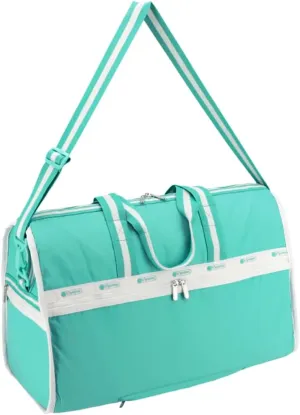 LeSportsac Spectator Sea Green Deluxe Large Weekender Crossbody Bag, Style 4319/Color R141, Mesmerizing Sea Green/Tourmaline & Crisp White Unite Evoking Strength & Renewal, 2 Tone Trim/Strap