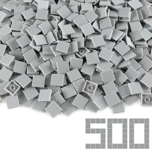 Light Bluish Gray 2×2 Tile ×500 Parts and Pieces Flat MOC Bricks, Bulk Building Blocks for Smooth Surface Wall Floor, Toy Accessories Compatible with Major Brands