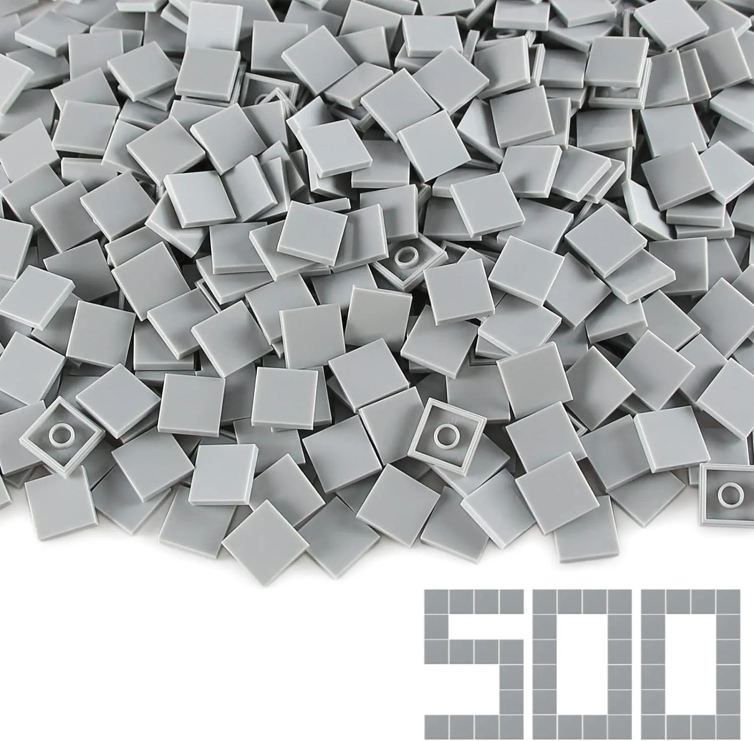 Light Bluish Gray 2×2 Tile ×500 Parts and Pieces Flat MOC Bricks, Bulk Building Blocks for Smooth Surface Wall Floor, Toy Accessories Compatible with Major Brands