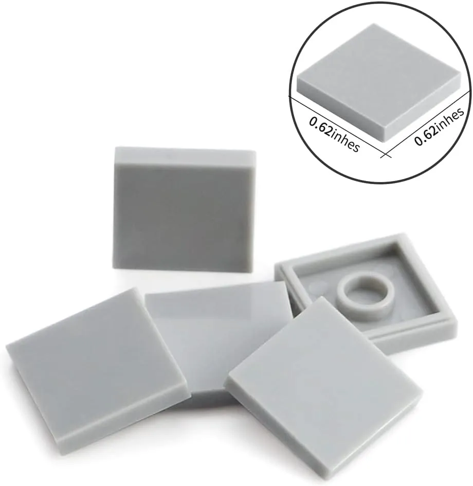 Light Bluish Gray 2×2 Tile ×500 Parts and Pieces Flat MOC Bricks, Bulk Building Blocks for Smooth Surface Wall Floor, Toy Accessories Compatible with Major Brands