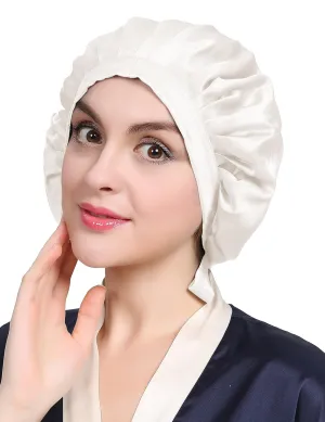 LILYSILK 100% Mulberry Silk Bonnet, 19 Momme Silk Night Sleep Cap Adjustable Hair Wrap for Sleeping, Ivory