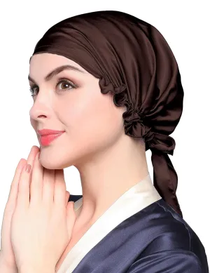 LilySilk Silk Bonnet for Sleeping Womens Sleep Cap 100% 19MM Mulberry Silk for Long Curly Hair Adjustable Stretchy Dark Brown