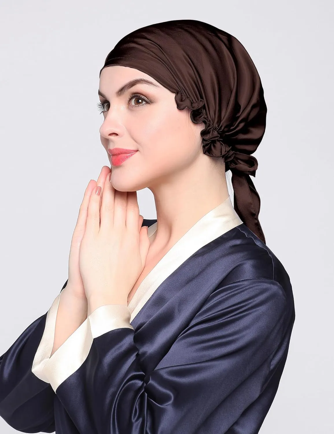 LilySilk Silk Bonnet for Sleeping Womens Sleep Cap 100% 19MM Mulberry Silk for Long Curly Hair Adjustable Stretchy Dark Brown