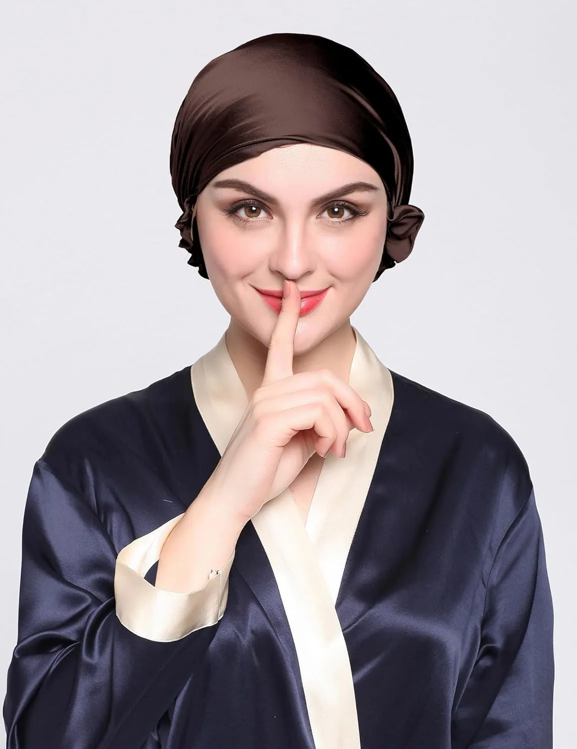 LilySilk Silk Bonnet for Sleeping Womens Sleep Cap 100% 19MM Mulberry Silk for Long Curly Hair Adjustable Stretchy Dark Brown