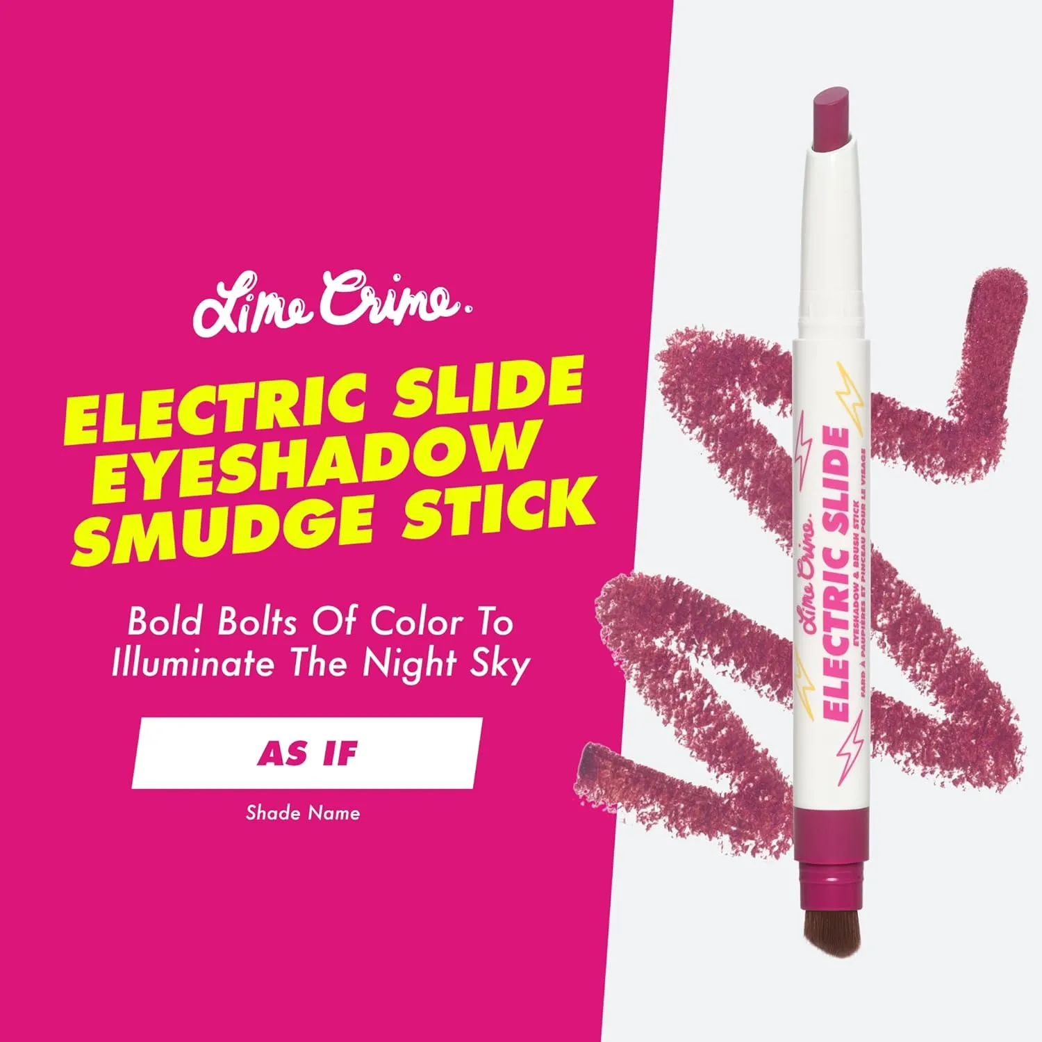 Lime Crime Electric Slide Eyeshadow & Brush Stick, As If - Lightweight 2-in-1 Eyeshadow Smudge Stick with Angled Brush for Long Lasting & Natural Color or Glow - Vegan & Cruelty-Free