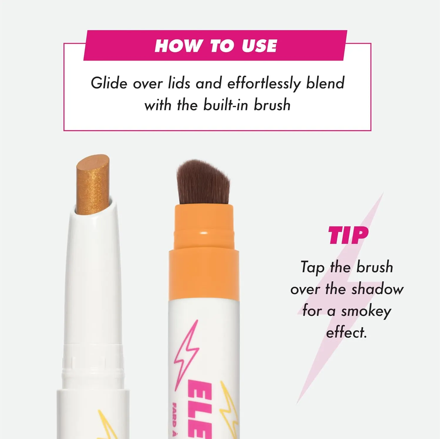 Lime Crime Electric Slide Eyeshadow & Brush Stick, Totally Buggin - Lightweight 2-in-1 Eyeshadow Smudge Stick with Angled Brush for Long Lasting & Natural Color or Glow - Vegan & Cruelty-Free