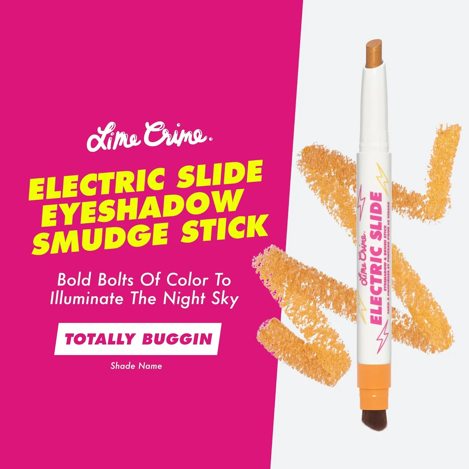 Lime Crime Electric Slide Eyeshadow & Brush Stick, Totally Buggin - Lightweight 2-in-1 Eyeshadow Smudge Stick with Angled Brush for Long Lasting & Natural Color or Glow - Vegan & Cruelty-Free