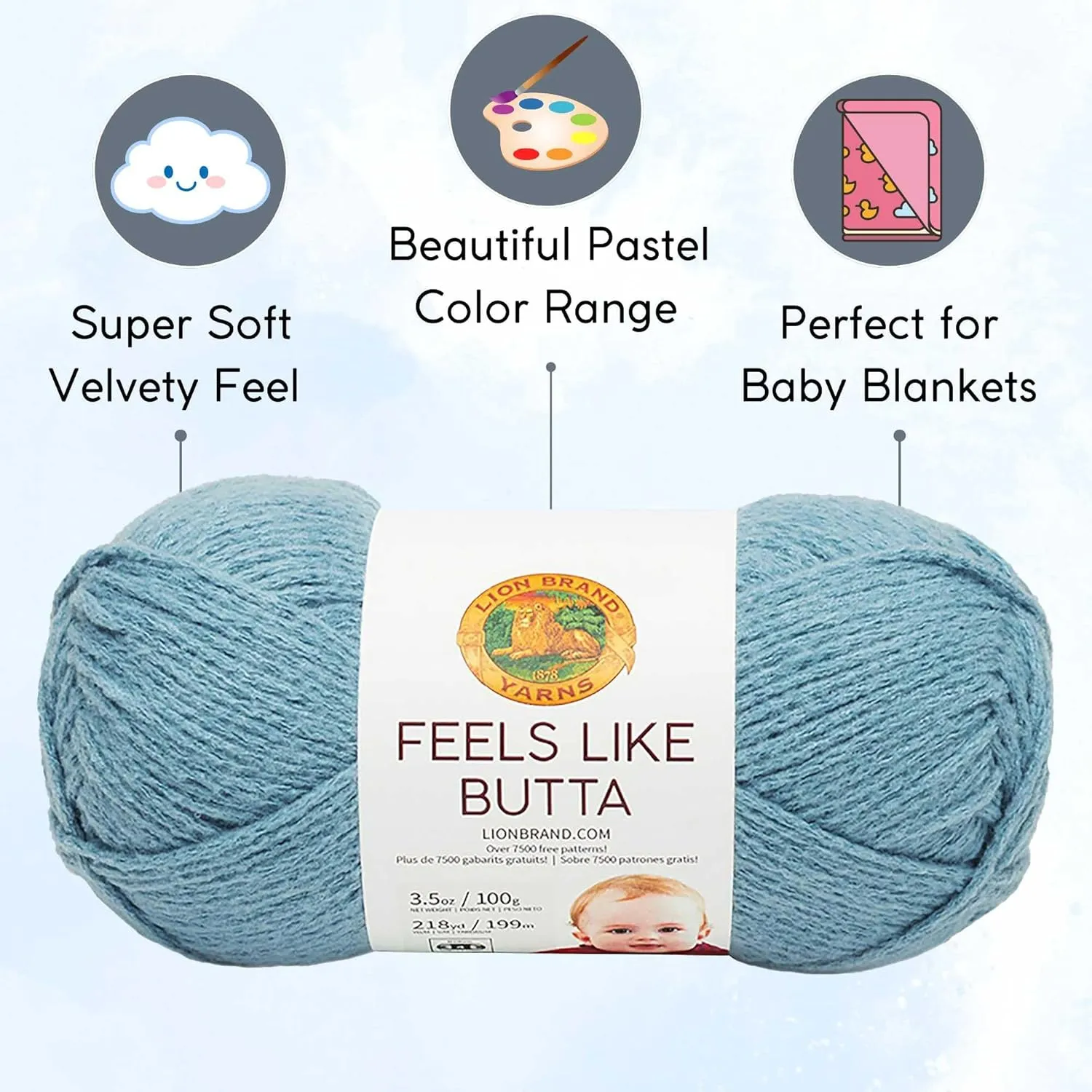 Lion Brand Feels Like Butta Dusty Blue 215-108 (6-Skeins - Same Dye Lot) Worsted Medium #4 Polyester Yarn for Crocheting and Knitting with Project Bag