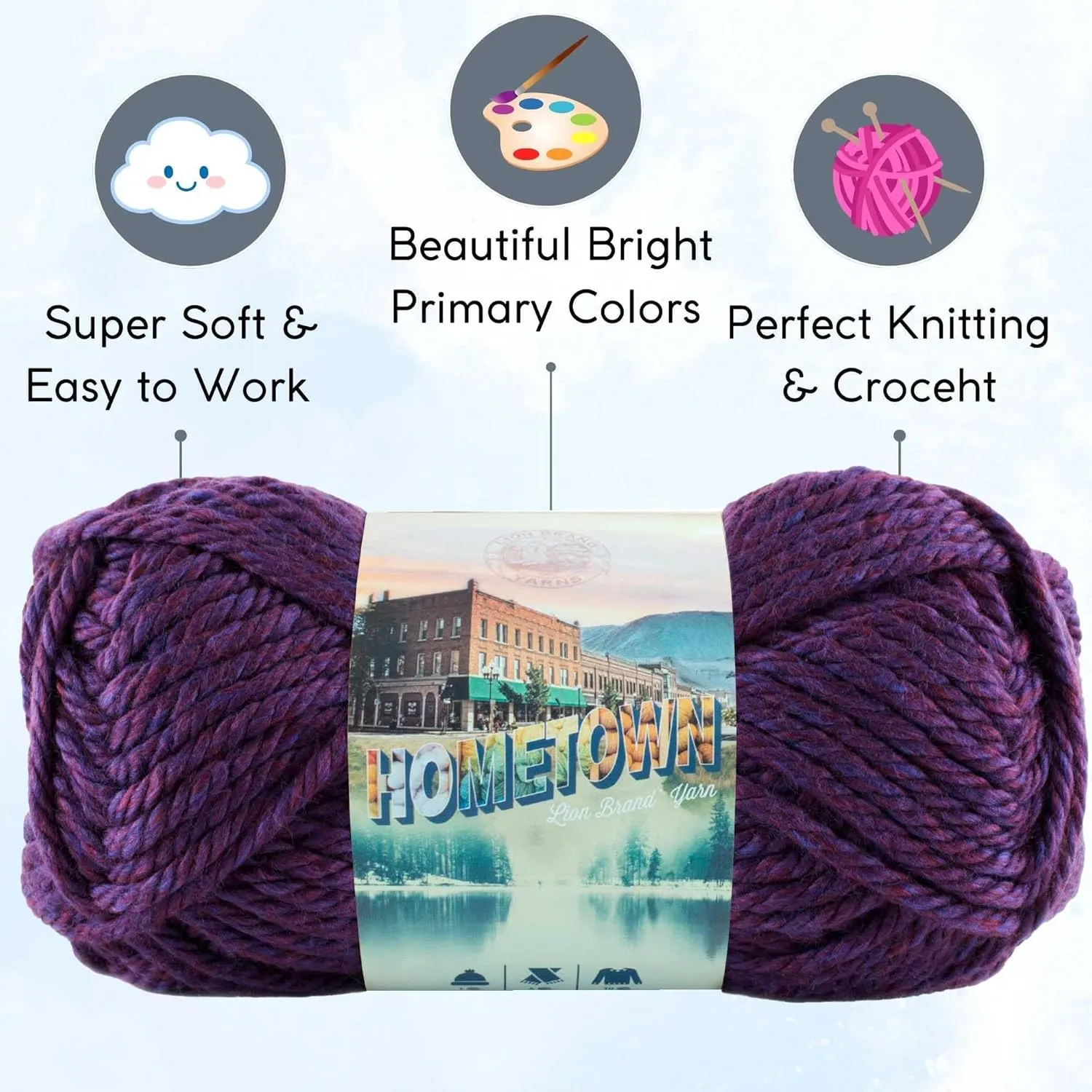 Lion Brand Hometown Portland Wine 135-148 (6-Skeins - Same Dye Lot) #6 S Bulky Acrylic Yarn for Crocheting and Knitting with Project Bag