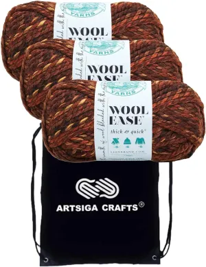 Lion Brand Wool Ease Thick & Quick Sequoia Print 640-501 (3-Skeins - Same Dye Lot) #6 S Bulky Acrylic-Wool Yarn for Crocheting and Knitting with Project Bag