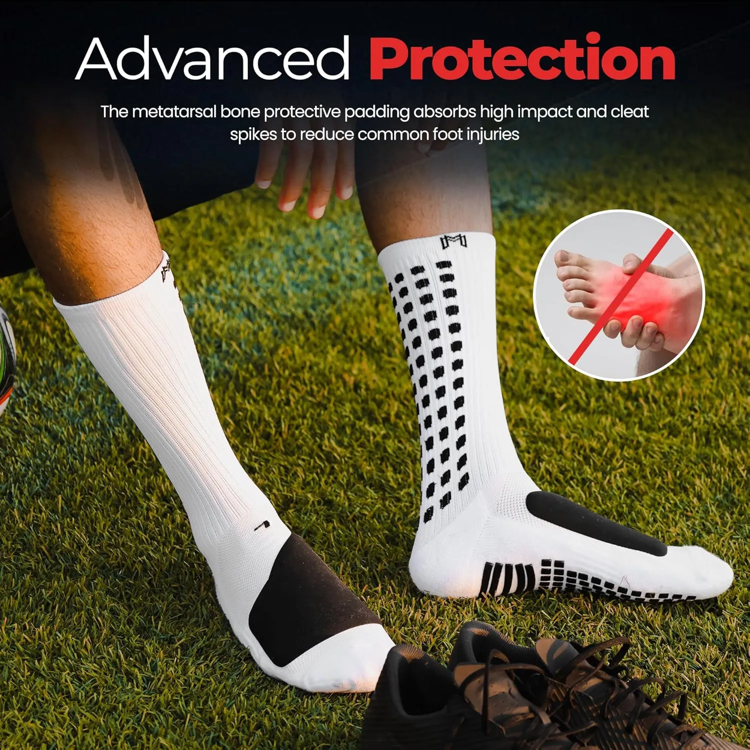 Lite - Protective Athletic Grip Sock with Metatarsal Padding Foot Protection, Anti-Slip Grip Pads, Non Slip Socks