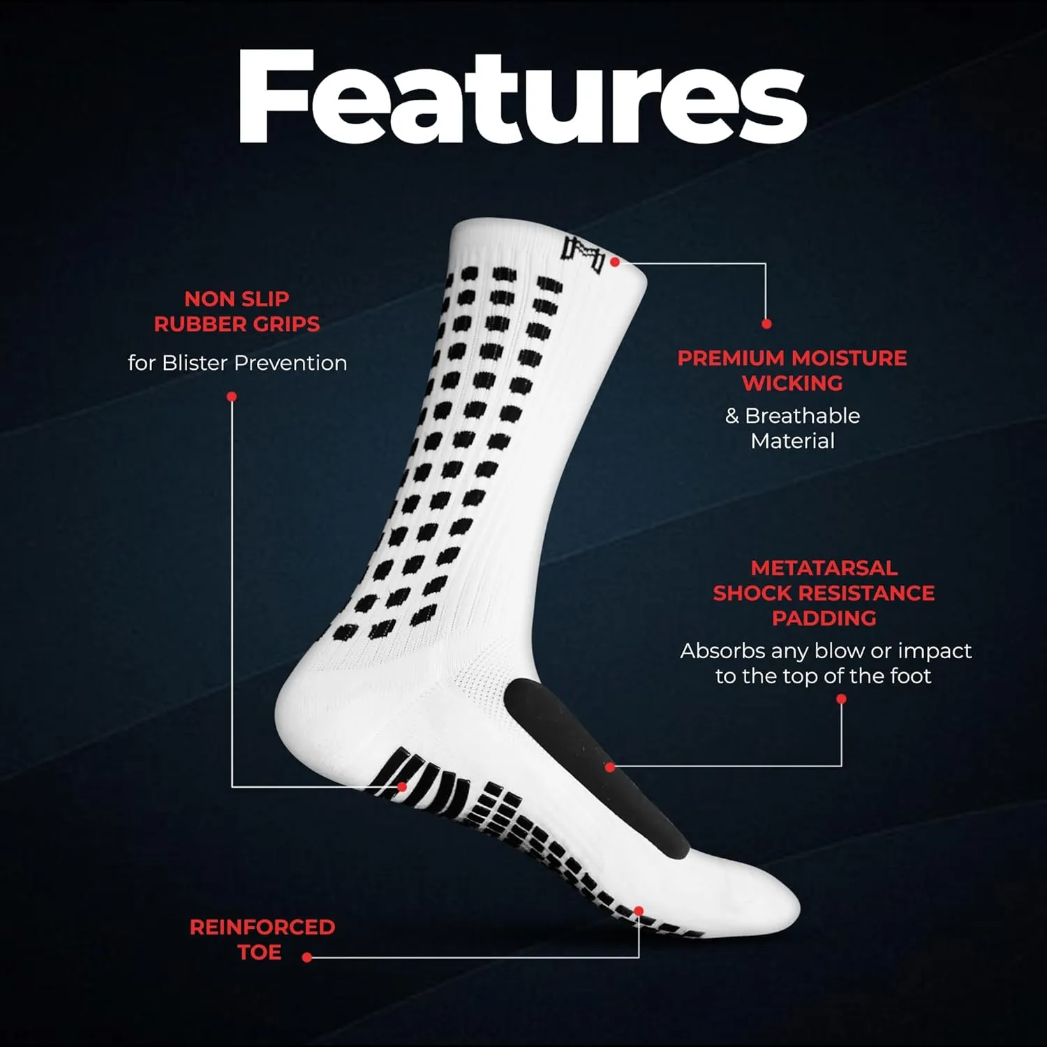 Lite - Protective Athletic Grip Sock with Metatarsal Padding Foot Protection, Anti-Slip Grip Pads, Non Slip Socks