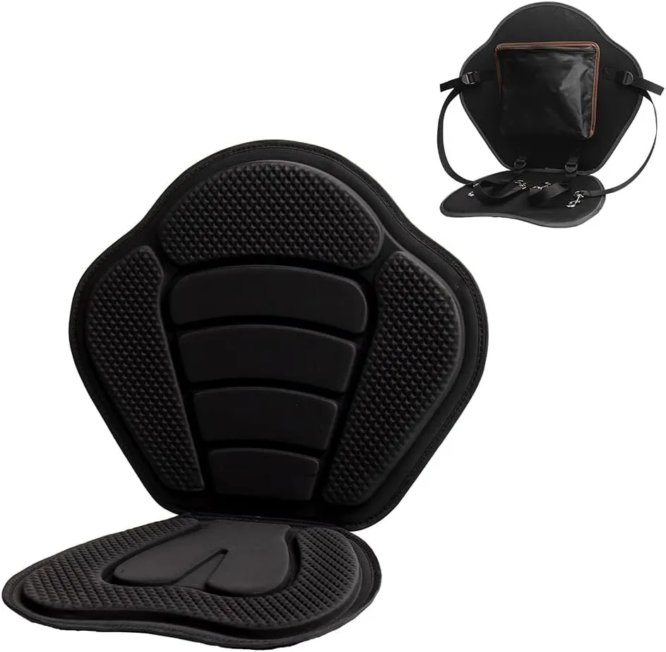Lixada Padded Kayak Seat Cushion with Back Support, Pockets and Adjustable Straps, Soft Canoe Seat Pad Anti Slip for Kayaking Boating Fishing