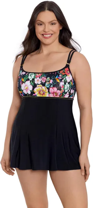 Longitude Women's Swimwear True Romance Princess Seam Soft Cup Long Torso Swimdress, Multi, 16