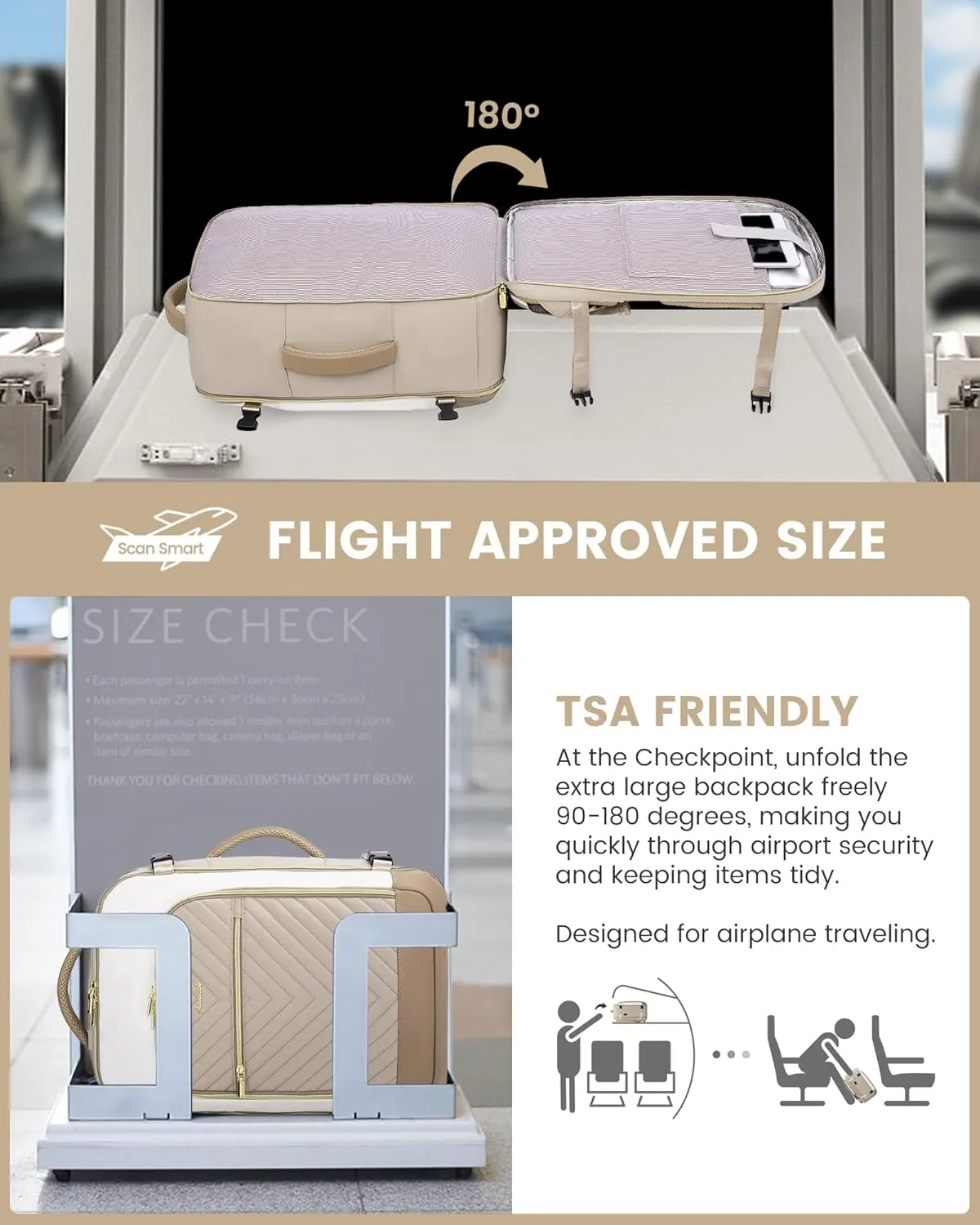 LOVEVOOK Large Travel Backpack for Women, TSA Carry on Backpack for Airplanes, 40L Personal Item Travel Bag for Women fits 17" Laptop,Waterproof Carry on Bag Airplane Approved with 3 Packing Cubes