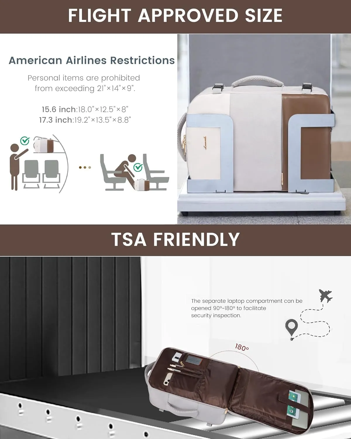 LOVEVOOK Travel Backpack for Women, Carry On Backpack Flight Approved with 3 Packing Cubes,TSA Personal Item Travel Bag Fits 15.6” Laptop,Weekender Hiking Business Luggage Daypack Beige Gray Coffee