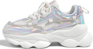 LUCKY STEP Women's 90s Chunky Sneakers Sparkly Bling Rhinestone Rope Platform Casual Thick Dad Rave Walking Shoes
