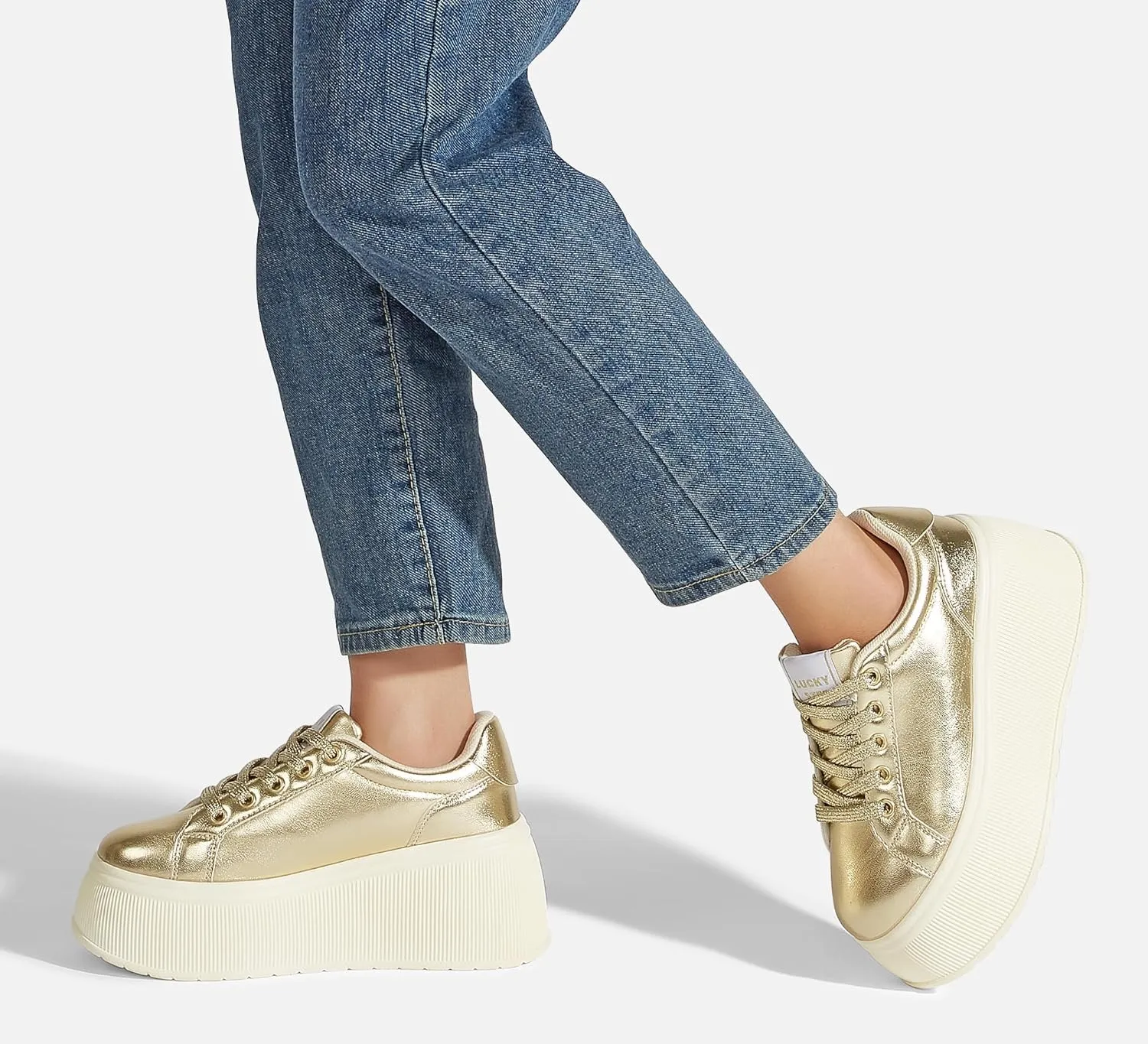LUCKY STEP Women's Platform Fashion Sneakers Classic Wedge Canvas Casual Low Top Retro Walking Shoes
